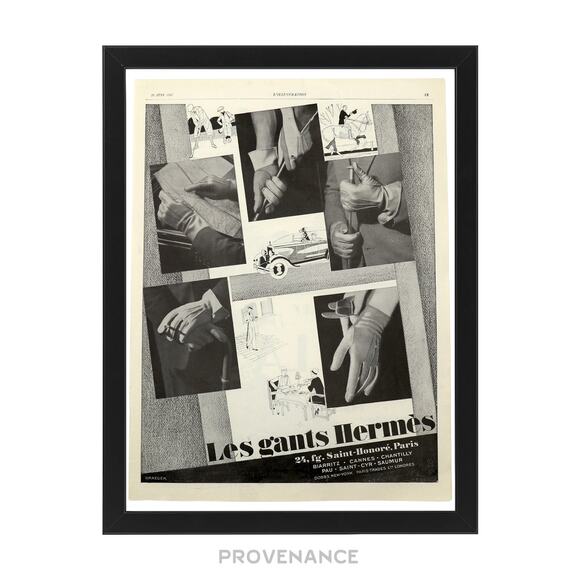 🔴 Hermes Antique Vintage Newsprint Ad - Hermès Gloves - Picture 1 of 5
